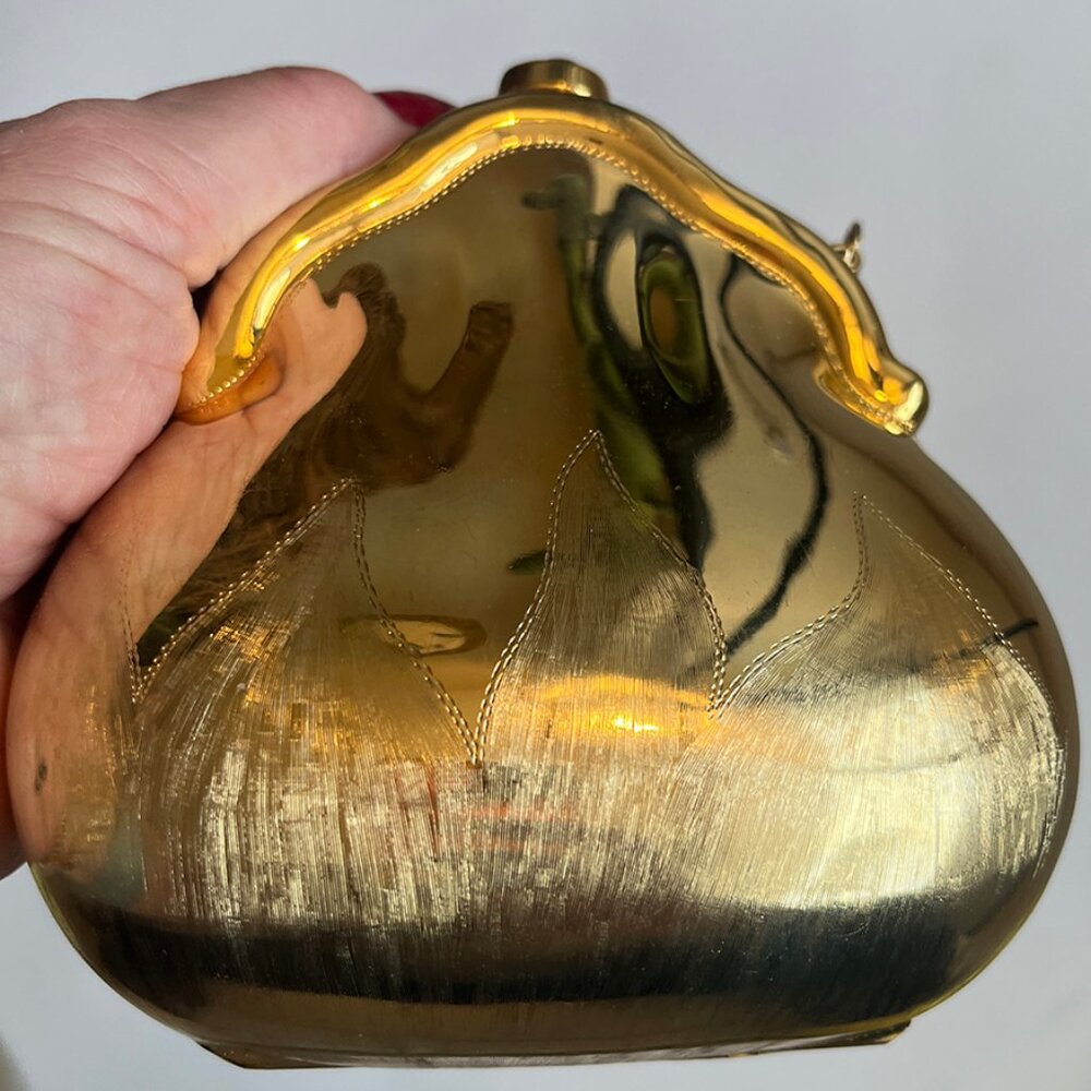 Brushed Gold Clamshell Evening Bag, 23” drop / Crossbody